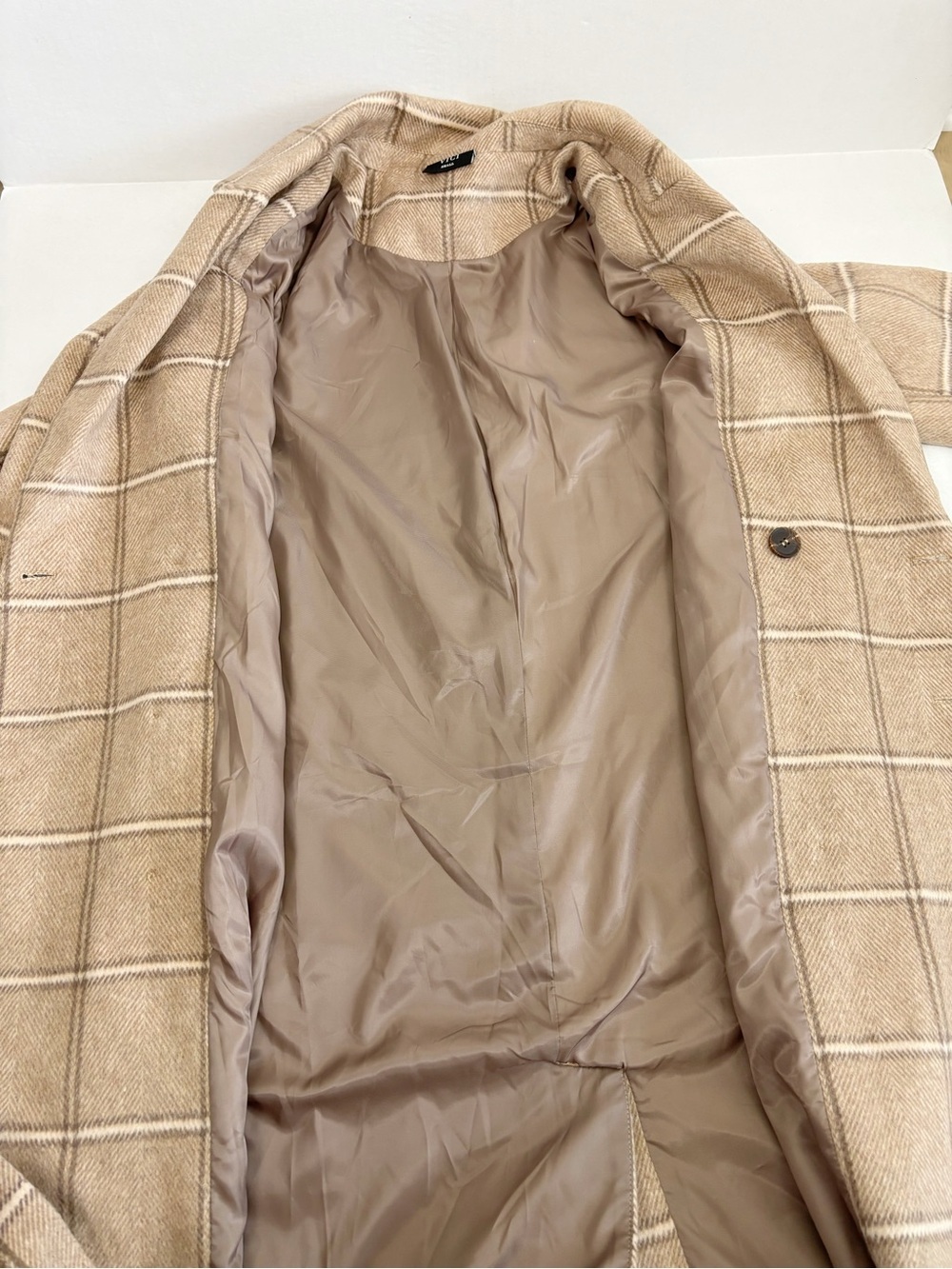 VICI Autumn Root Plaid Longline Trench Coat in Sand Size S - Picture 7 of 11